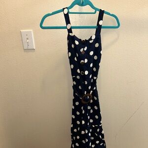 Navy Polka Dot Dress with Belt